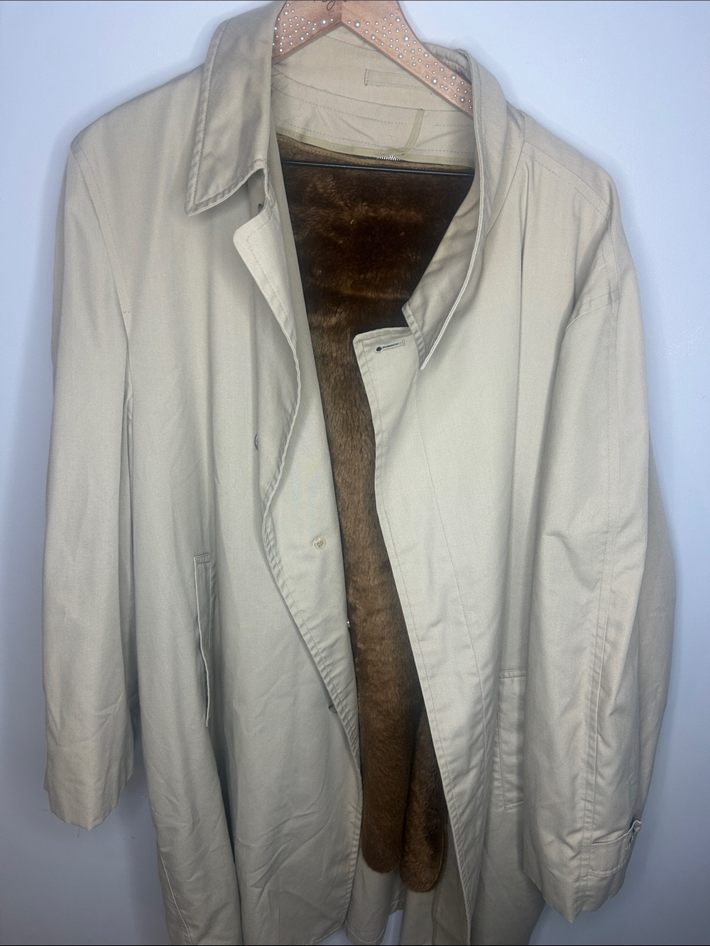London Fog Cream Trench Coat with Brown Fur Lining